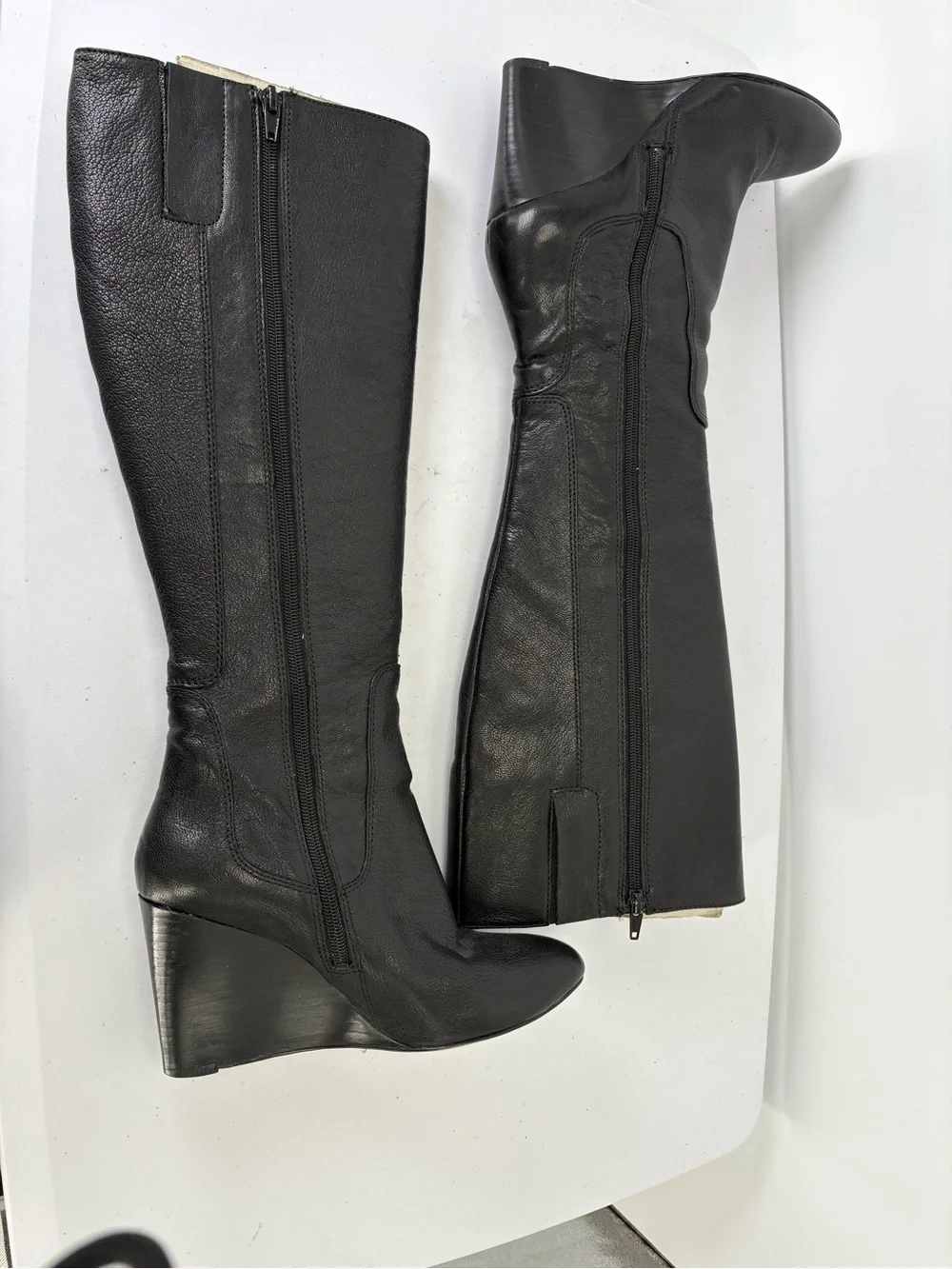 📦 Nine West Heartset leather tall Black Wedge Knee Boots